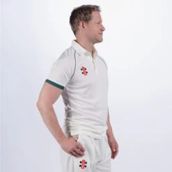 Gray Nicolls Matrix V2 Short Sleeve Cricket Shirt: Ivory/Green -Sports Equipment Store graynicollsmatrixv2shortsleeveshirtivorygreen3