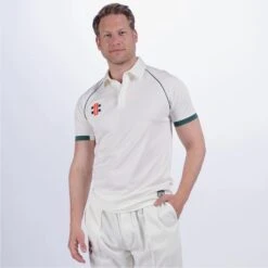 Gray Nicolls Matrix V2 Short Sleeve Cricket Shirt: Ivory/Green -Sports Equipment Store graynicollsmatrixv2shortsleeveshirtivorygreen4