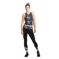 Ronhill Womens Life Satori Crop Tights: Black/Mono Baroque -Sports Equipment Store ronhillwomenslifesatoricroptightsblackmonobaroque3