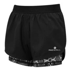 Ronhill Womens Life Twin Shorts: Black/Mono Magic Eye