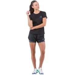 Ronhill Womens Life Twin Shorts: Black/Mono Magic Eye -Sports Equipment Store ronhillwomenslifetwinshortsblackmonomagiceye3