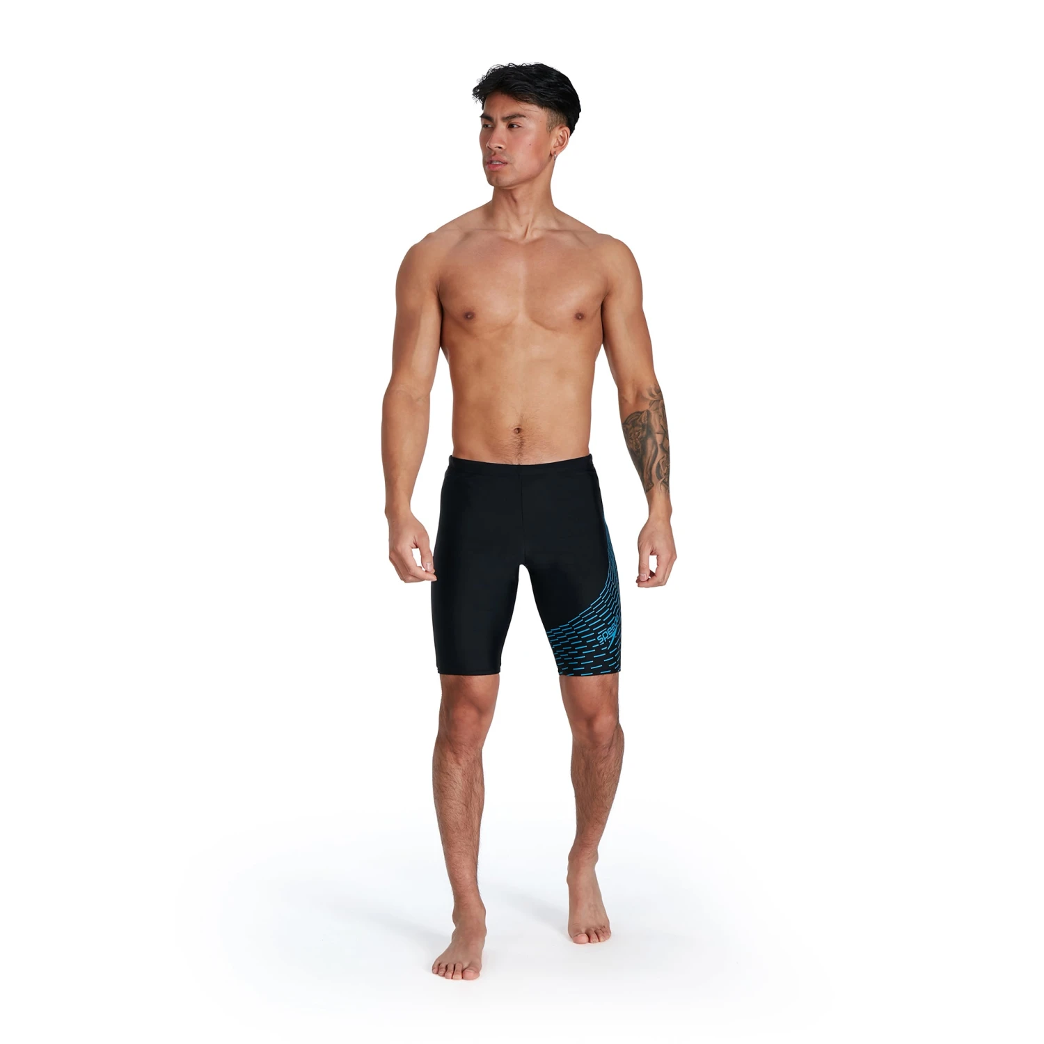 Speedo Mens Medley Logo Jammer: Black/Blue 2 Speedo Mens Medley Logo Jammer: Black/Blue