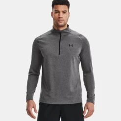 Under Armour Mens Tech 1/2 Zip Fleece: Carbon Heather/Black -Sports Equipment Store underarmourmenstechhalfzipfleececarbonheatherblack3