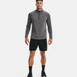 Under Armour Mens Tech 1/2 Zip Fleece: Carbon Heather/Black -Sports Equipment Store underarmourmenstechhalfzipfleececarbonheatherblack4