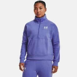 Under Armour Womens Rival Fleece Half Zip: Baja Blue/White