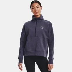 Under Armour Womens Rival Fleece Half Zip: Tempered Steel/White