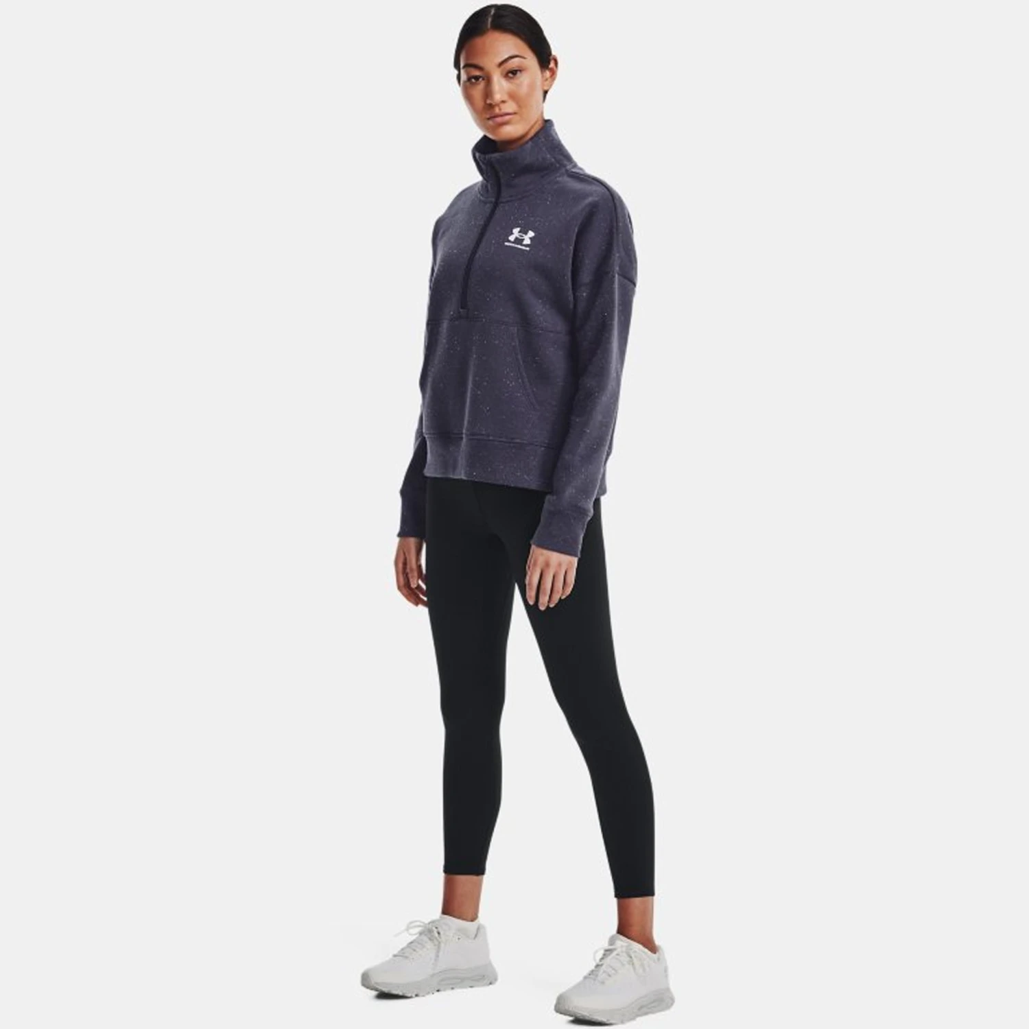 Under Armour Womens Rival Fleece Half Zip: Tempered Steel/White 7 Under Armour Womens Rival Fleece Half Zip: Tempered Steel/White - Image 5